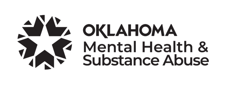 Logo for Oklahoma Mental Health & Substance Abuse Services. Features a geometric star design alongside agency name in bold, black font on a white background.